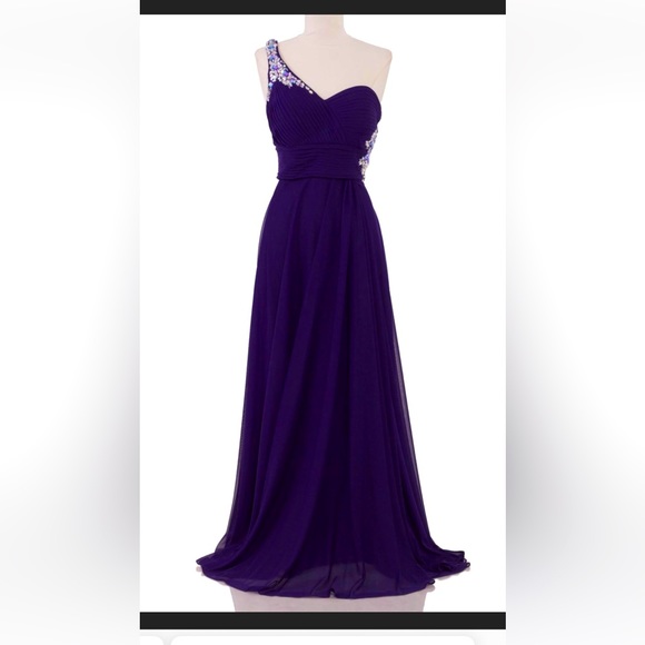 Xscape Purple One Shoulder Dress with Graceful Design - Picture 1 of 10